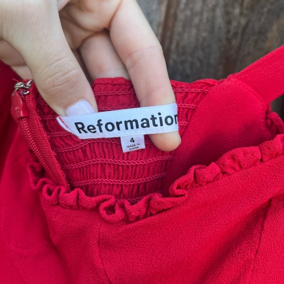 Reformation Red Christine Sweetheart Mini Ruffled Hem Dress - Picture 7 of 7